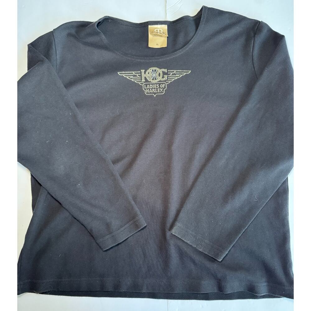 Harley Davidson Ladies of Harley Long Sleeve Shirt Womens XL Black Rhinestone